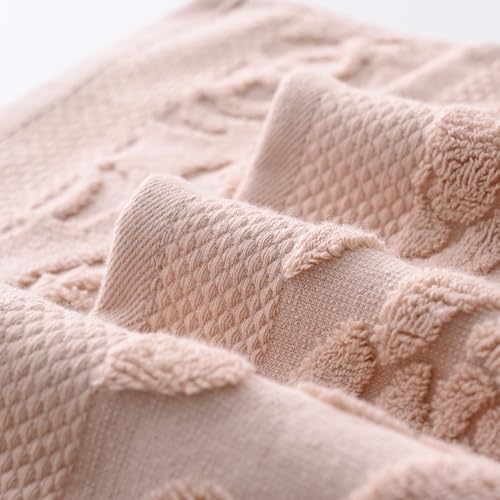 Rose Hand Towel Set of 2 Super Soft 100% Cotton Embossed Floral Pattern Highly Absorbent Decorative Bath Hand Towels for Bathroom 13x 29 Inch