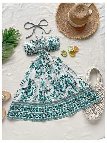 Women's Floral Halter Neck Vacation Dress Sleeveless Cut Out Boho Cami Dress