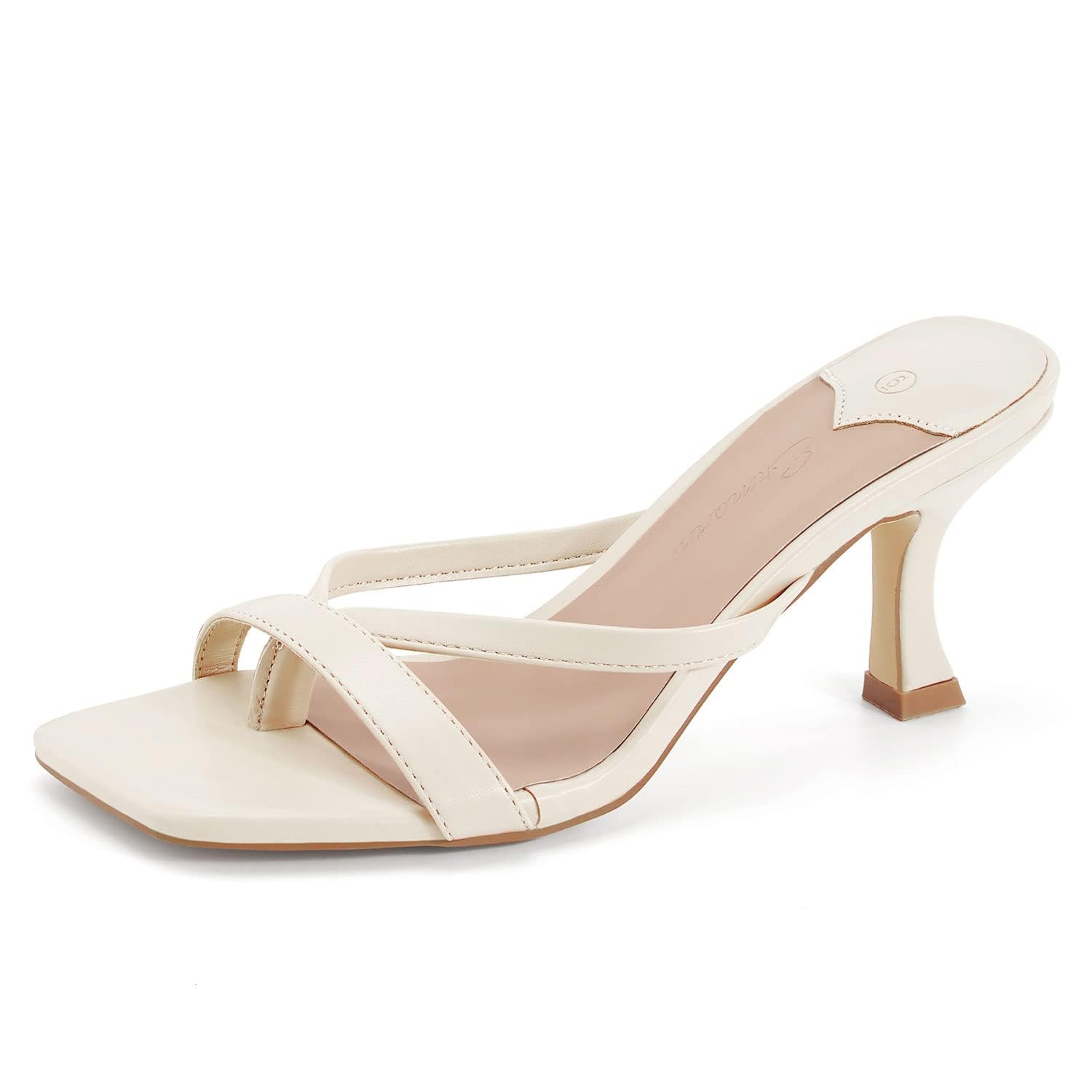 Womens Square Open Toe Heels Sandals Slides Thong Stiletto Backless Slip on Slippers Shoes