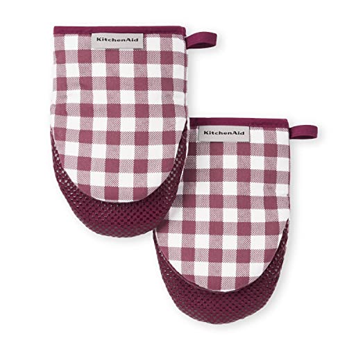 Gingham Mini Oven Mitt 2-Pack Set, Dried Rose, 5.5"x8"
