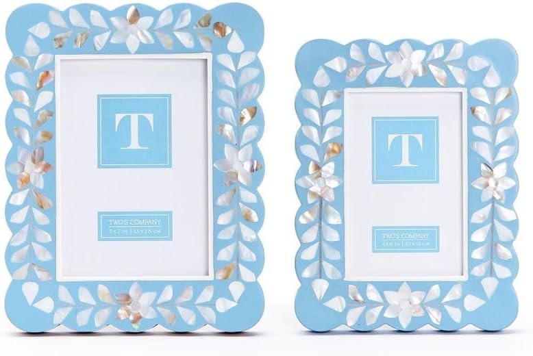 Hydrangea Blue Scalloped Edge Photo Frames in 4x6 & 5x7 Sizes - Elegant Decorative Frames, Floral Picture Frame Set, Unique Gifts for Home Decor - Set of 2
