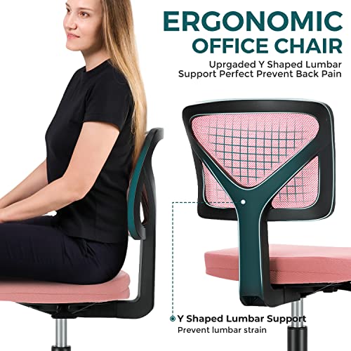 Vanity Swivel Armless Desk Chairs with Wheels, Ergonomic Adjustable Home Office Rolling Task Chair, Comfy Mesh Mid Back