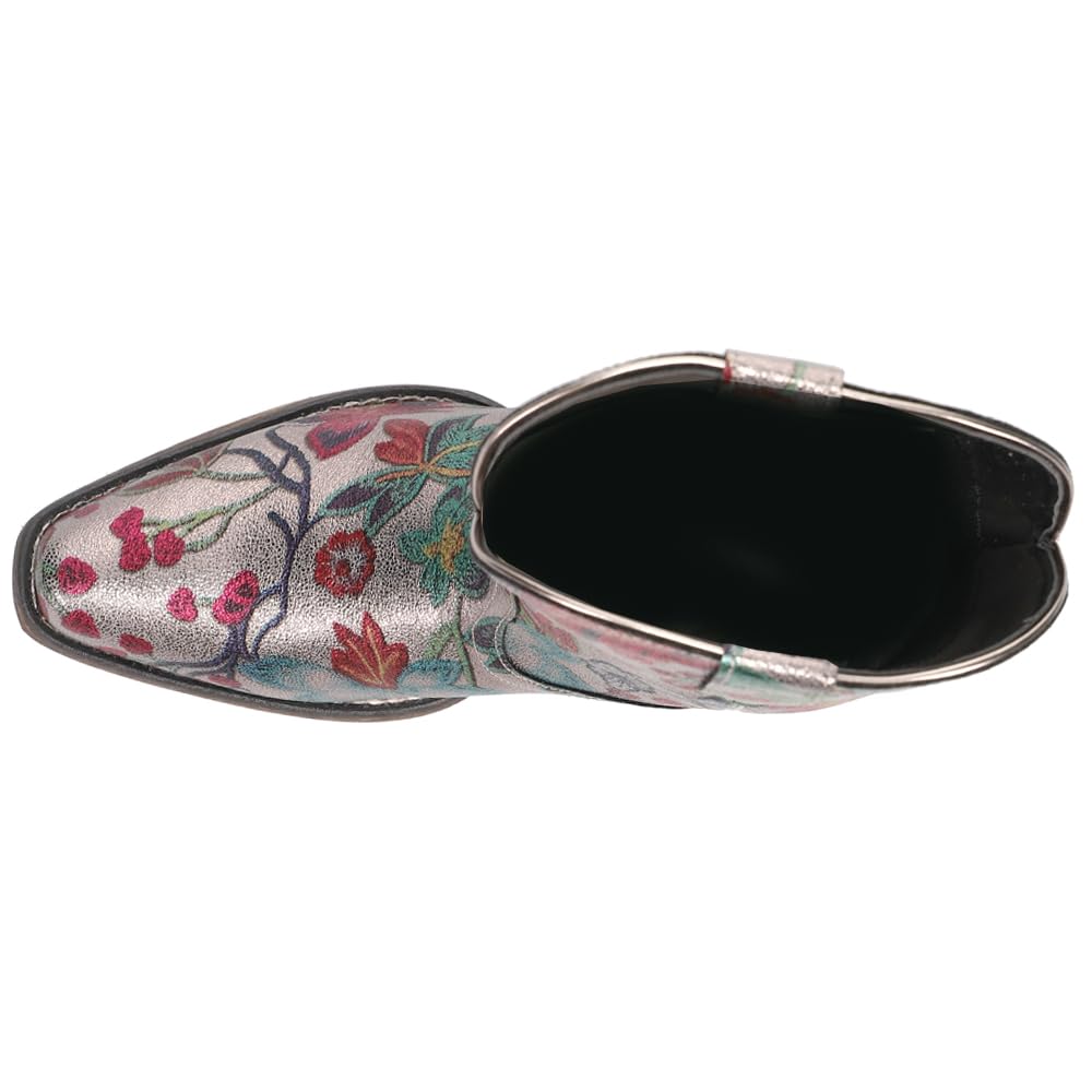 Womens Ingrid Floral Metallic Snip Toe Casual Boots Ankle Low Heel 1-2"