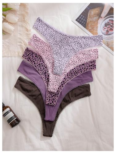 Women's 5 Pack Leopard Print Thongs Low Rise Panties Underwear Sets