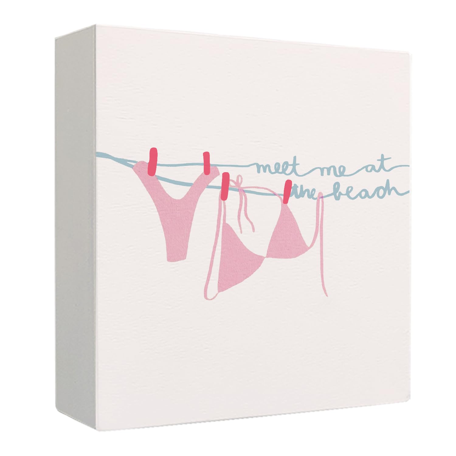 Coquette Pink Bow Champagne Wooden Box Sign, 5x5 Inch