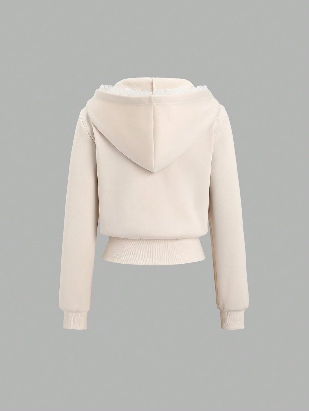 Women's Lace Patchwork Bow Zip-Up Crop Hoodie â€?Y2K Coquette Fleece Casual Hooded Sweatshirt
