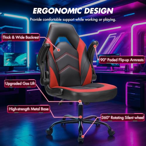 Ergonomic Office Executive Adjustable Swivel Task PU Leather Racing Chair with Flip-up Armrest