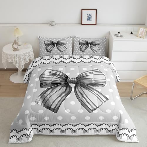 Cartoon Bowknot Comforter Set Pink Bow Tie Butterfly Knot Princess Bedding Set Floral Bow Comforter