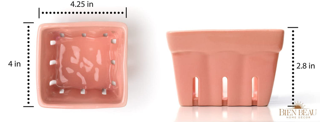 Farmhouse Ceramic Berry Basket, Colander, Fruit Decor, Fruit Bowls/Baskets, Kawaii Kitchen Bowl Fruit Pattern Stoneware Harvest Square Bowls Set of 4