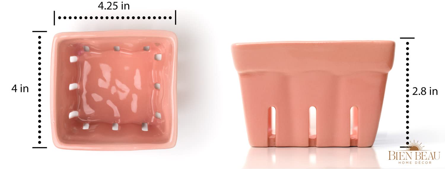 Farmhouse Ceramic Berry Basket, Colander, Fruit Decor, Fruit Bowls/Baskets, Kawaii Kitchen Bowl Fruit Pattern Stoneware Harvest Square Bowls Set of 4