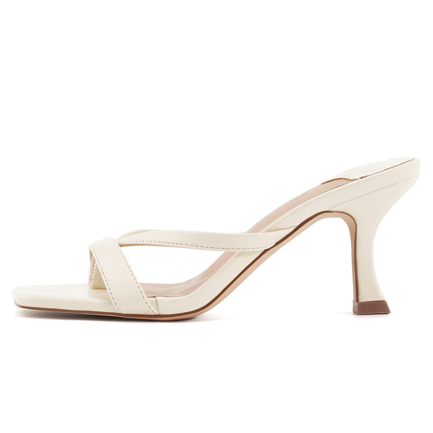 Womens Square Open Toe Heels Sandals Slides Thong Stiletto Backless Slip on Slippers Shoes