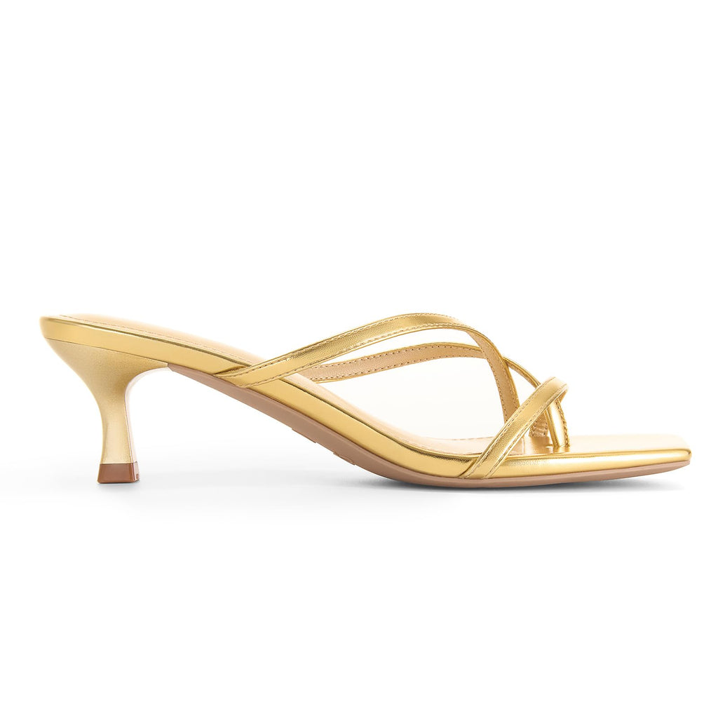 Women's Strappy Kitten Heels Flip Flops Square Open Toe Low Thong Heeled Sandals