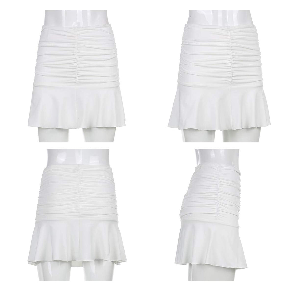 Women Ruched Ruffle Short Skirt High Waisted Stretch Pleated Tennis E-Girls 90s A-Line Mini Skirt