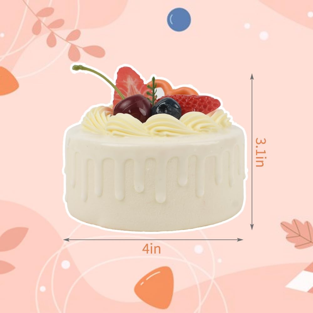 Fake Cake Dessert Artificial Cake with Strawberry Cherries Fake Cupcake Faux Food Model Realistic Fake for Home Kitchen Decoration Display Photography Props
