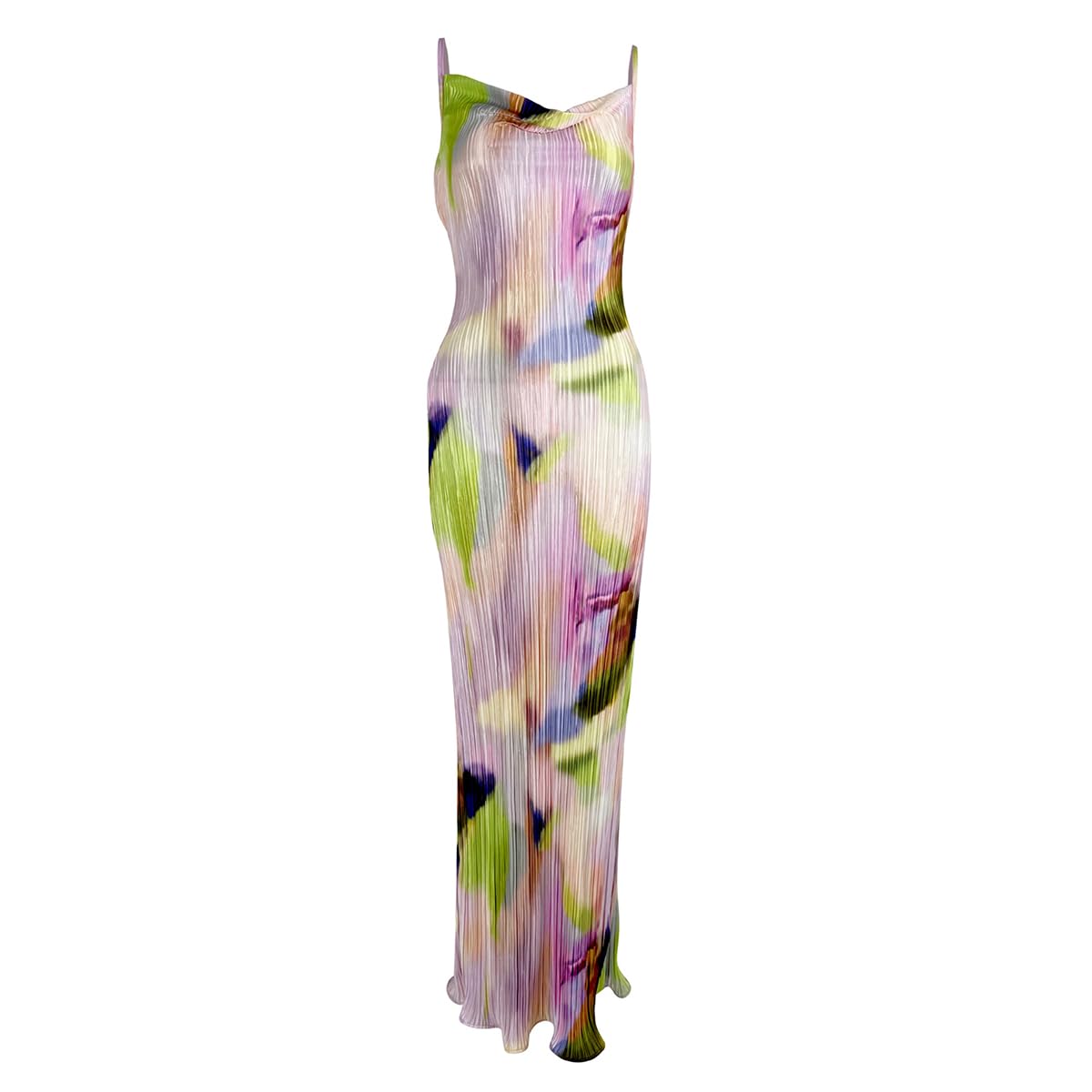 Women's Cowl Neck Dress Sexy Strap Shoulder Pleated Maxi Dress