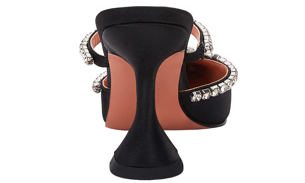 Women's Pointed Toe Strappy Heels Crystal Satin Heeled Mules Shoes