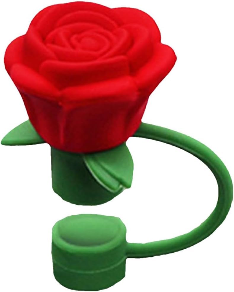 Rose Flower Straw Covers for Stanley Cup, Silicone Cover Dust Proof Plugs Protector 4Pcs 10mm