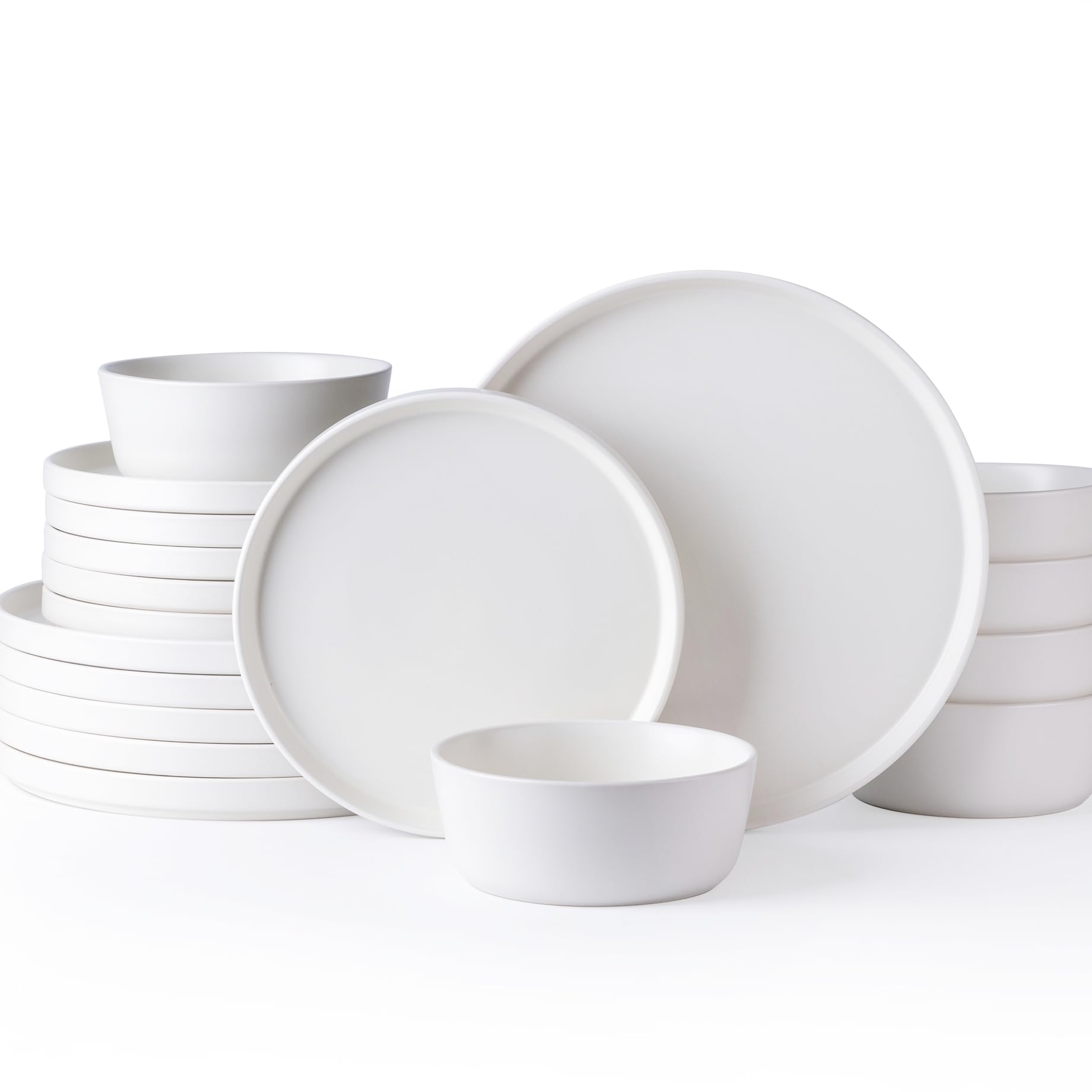 Ceramic Dinnerware Sets for 4, Modern Flat Stoneware Plates and Bowls Sets,Chip and Crack Resistant | Dishwasher & Microwave Safe Dishes Set, Scratch Resistant- Service for 4 (12pc)