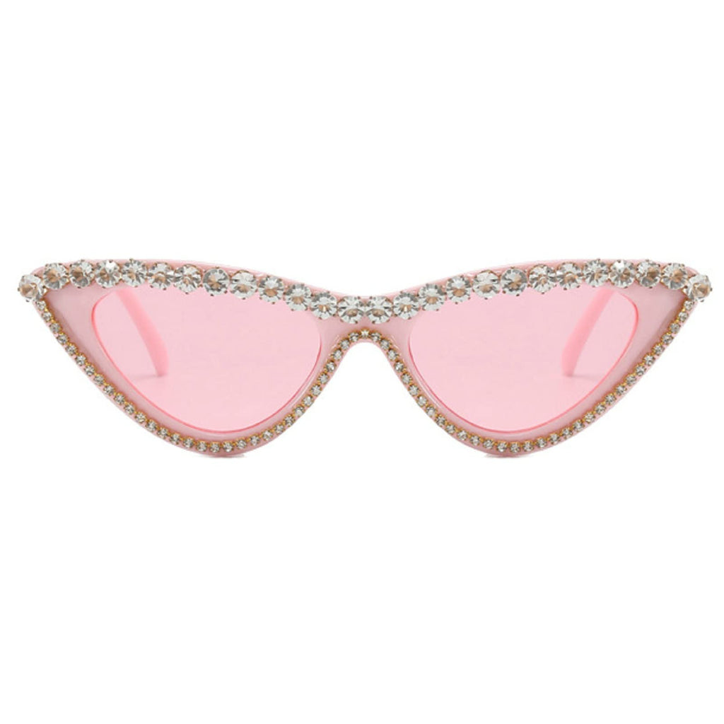 Coquette Bling Sunglasses Crystal Rhinestone Shades Retro Half Rim Women Cat Eyewear