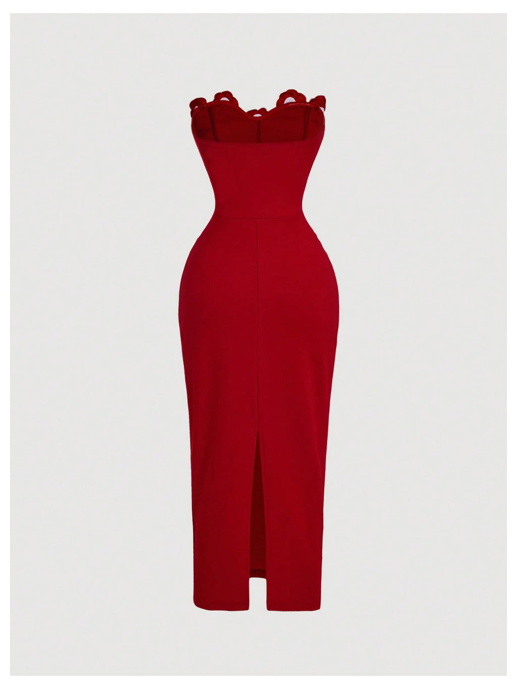 Women's 3D Flower Strapless Midi Dress Ruched Split Corset Bodycon Dresses