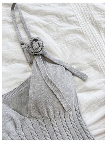 Women's 3D Floral Ruffle Mini Dress Cable Knit Spaghetti Strap Cami Dresses