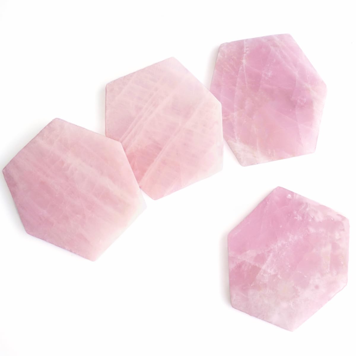 Pink Crystal Coaster Set of 4 Rose Quartz Slices Cup Mat with Rubber Bumper