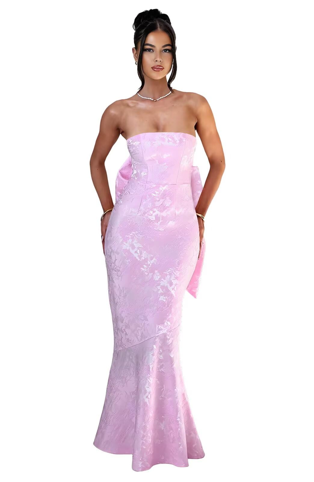 Strapless with Bow 3D Flower Mermaid Long Ball Gown Formal Dress