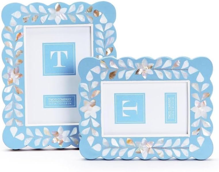 Hydrangea Blue Scalloped Edge Photo Frames in 4x6 & 5x7 Sizes - Elegant Decorative Frames, Floral Picture Frame Set, Unique Gifts for Home Decor - Set of 2