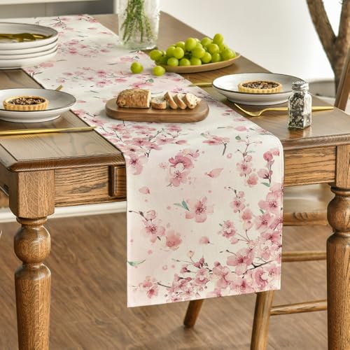 Floral Cherry Blossoms Branches Summer Table Runner