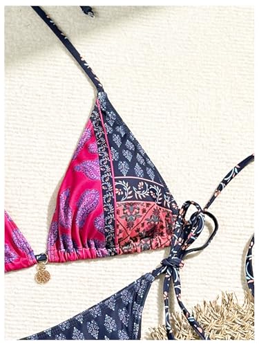 Women's 2 Piece Paisley Print Swimsuit Boho Halter Backless High Cut String Bikini Set