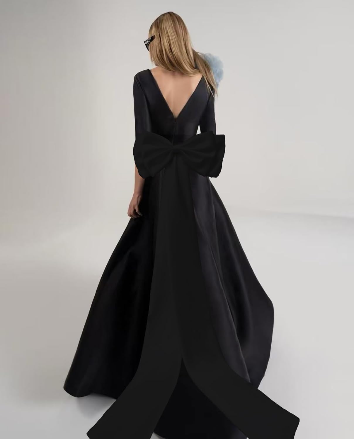 Detachable Big Bow Long Train Satin Bowknot Sweep Train Waist Sash Belt Bowknot for Wedding Formal Dress