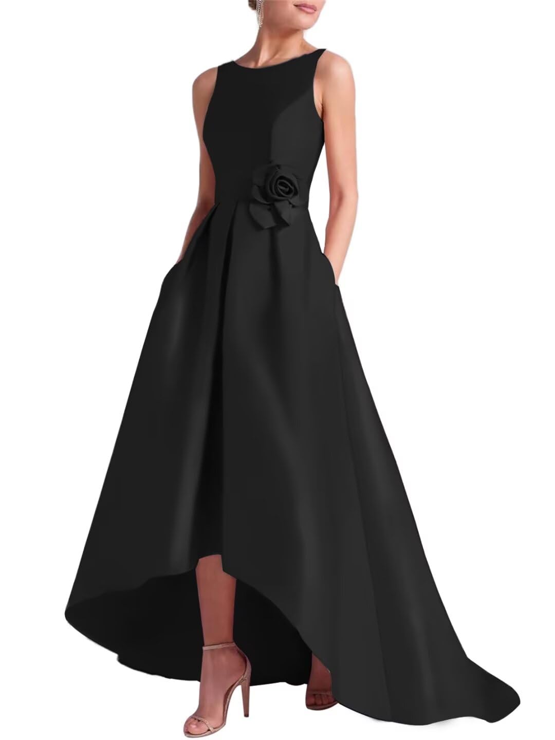 Women's 3D Flower Satin Mother of The Bride Dresses Hi-Low Formal Evening Party Gown