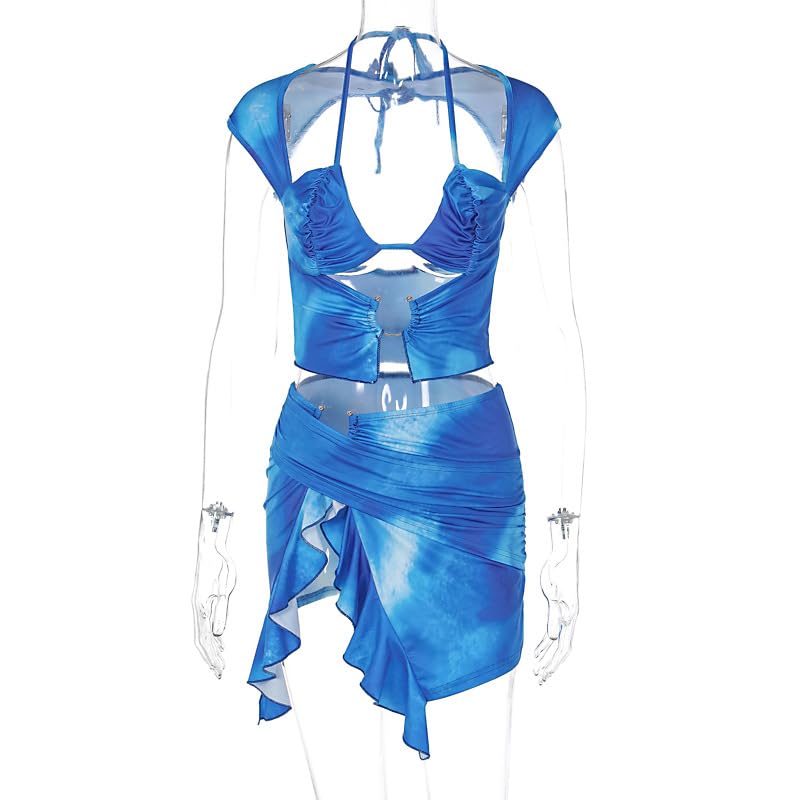 Womens Skirt Outfits Gradient Print Camisole Top Mini Skirts Sexy Outfits