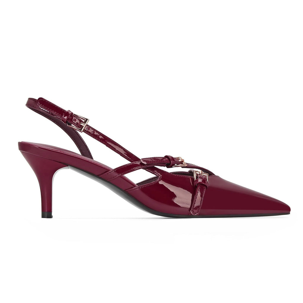 Slingback Kitten Heels Pointed Toe Stiletto Heels Slip On Pumps with Buckled Straps Dress Work Heeled Sandals