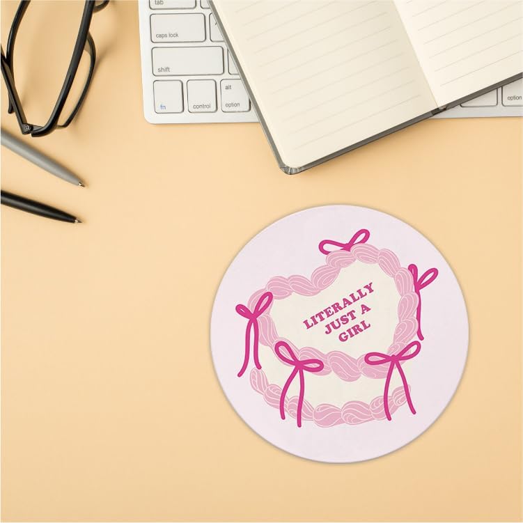 Coquette Pink Bow Mouse Pad, Non-Slip Rubber Base Mousepads for Office Desk Decor, 8.7 x 8.7 Inch