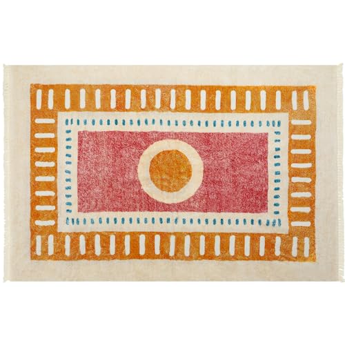 Orange Rainbow Boho Runner Rugs with Fringes, Sun Washable Hallway Runner Rug, Soft Non-Slip Area Rug