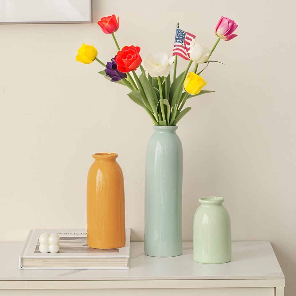 Tall Decorative Ceramic Vase Set, 3 Pieces