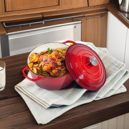 Enameled Cast Iron Dutch Oven with Lid - Big Dual Handles - Round Pot for Versatile Cooking 6 Quart
