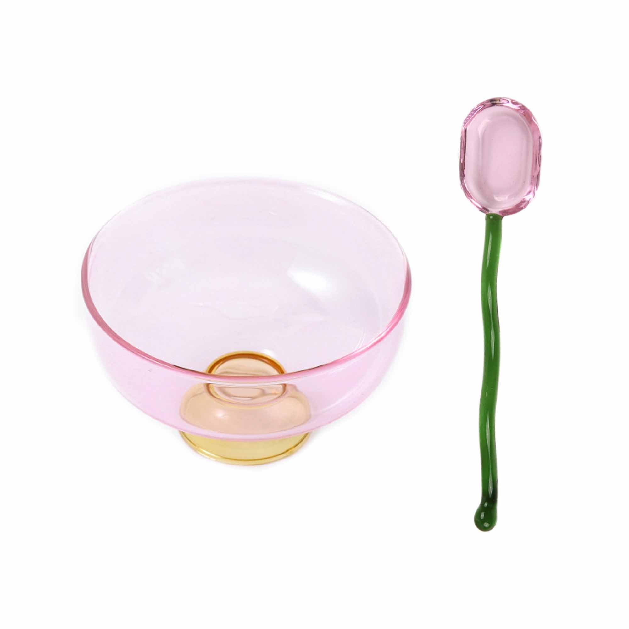 Glass Dessert Bowls with Candy Color Stirring Spoons