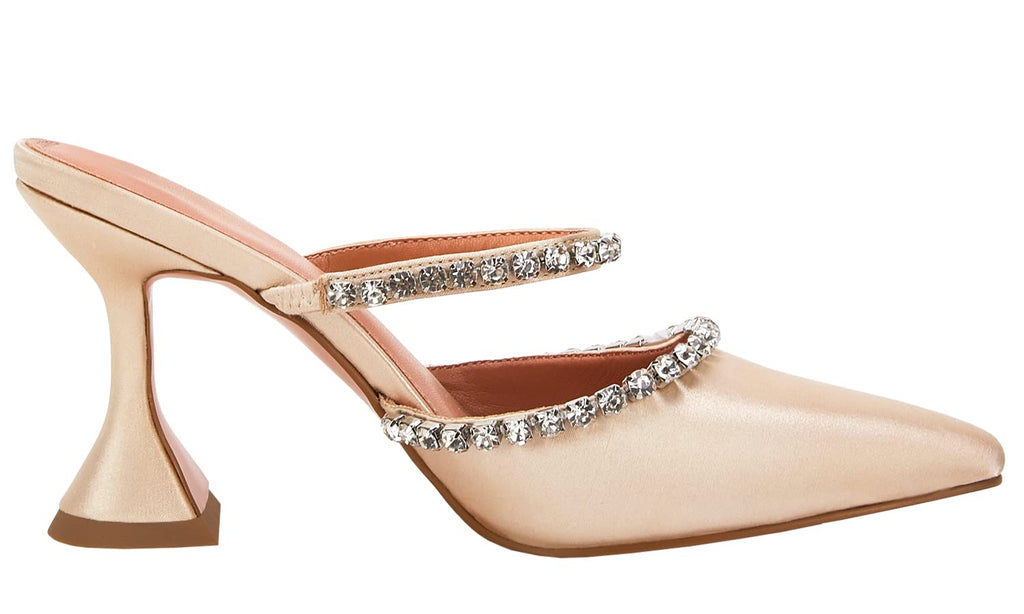 Women's Pointed Toe Strappy Heels Crystal Satin Heeled Mules Shoes