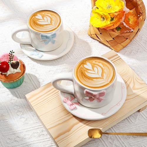Elegant Bowknot Tea Cup and Saucer Set, Ceramic Tea Mug Set with Butterfly Bow Design, Perfect for Afternoon Tea or Home Décor