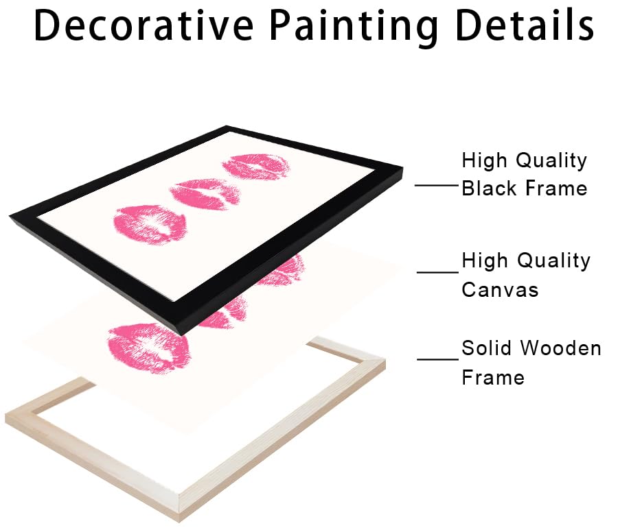 Pink Makeup Room Wall Art Fashion Canvas Wall Art Beauty Room Decor Art Pink Lips Canvas Artwork Trendy Girly Wall Art Women Bedroom Bathroom Decor Print