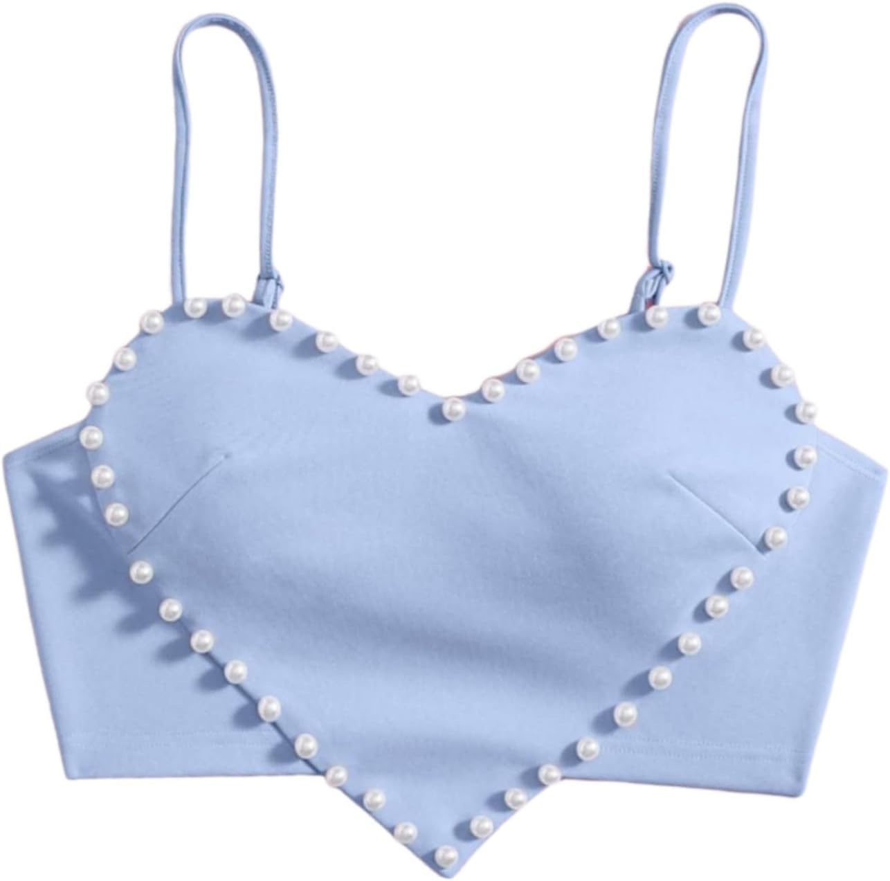 Women's Pearls Sleeveless Asymmetrical Hem Heart Crop Cami Top Sexy Camisole