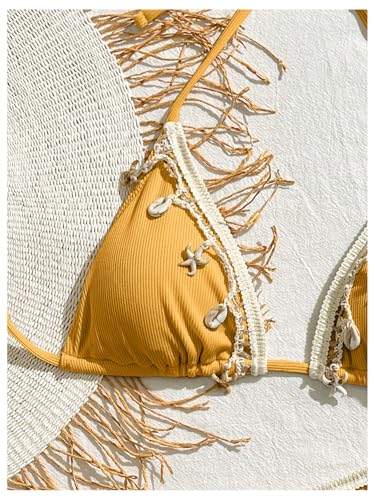 Women's 2 Piece Halter Triangle Bathing Suit Ribbed Bikini Swimsuits