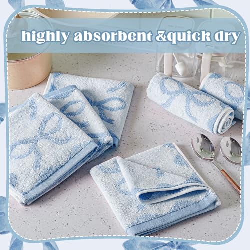 Coquette 6 Pcs Pink Bow Washcloths 100% Cotton Wash Cloths 13" x 13" Small Face Towels Absorbent Soft Preppy Wash Cloths & Hand Bath Towels for Bathroom