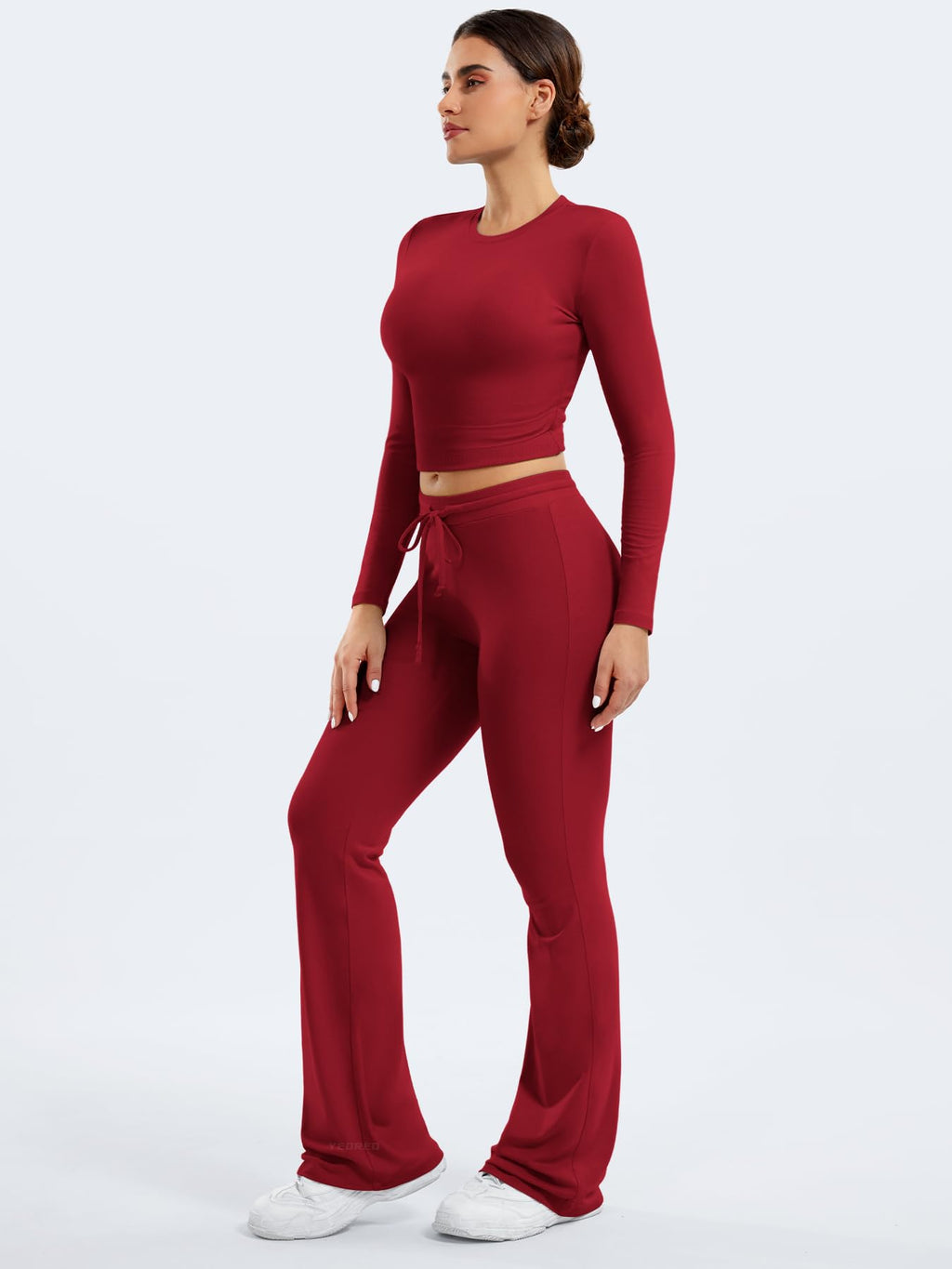 Two Piece Sets for Women Long Sleeve Tops Lounge Set Drawstring Wide Leg Pants Matching