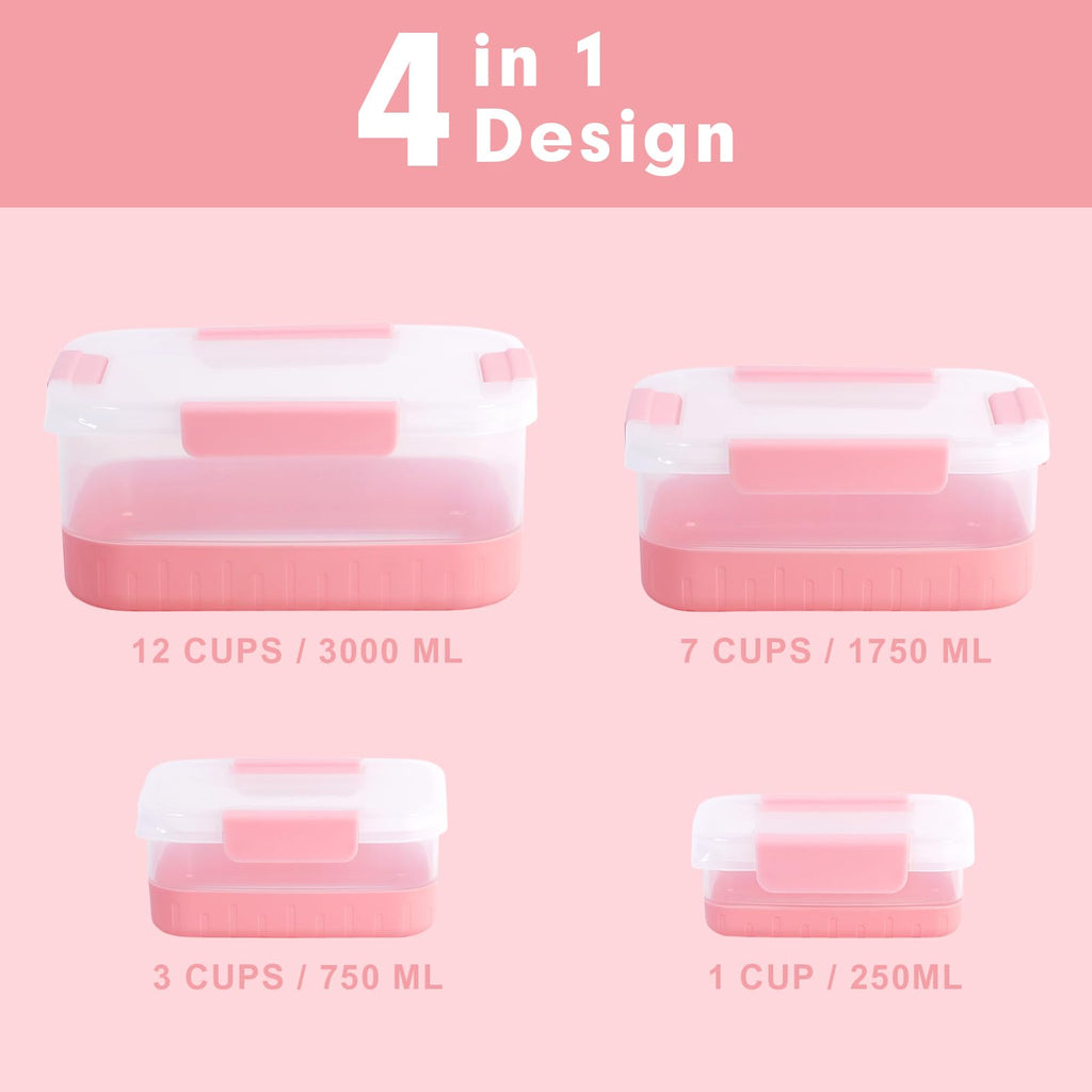 Plastic Food Storage Containers with Leakproof Locking Lids, Stackable Airtight Storage Containers BPA-Free & Freezer Safe, Non-slip Base, Set of 4 Pieces