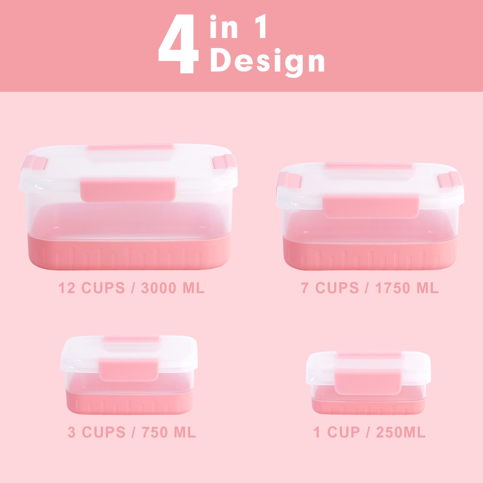 Plastic Food Storage Containers with Leakproof Locking Lids, Stackable Airtight Storage Containers BPA-Free & Freezer Safe, Non-slip Base, Set of 4 Pieces