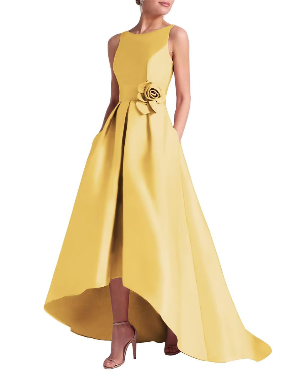 Women's 3D Flower Satin Mother of The Bride Dresses Hi-Low Formal Evening Party Gown