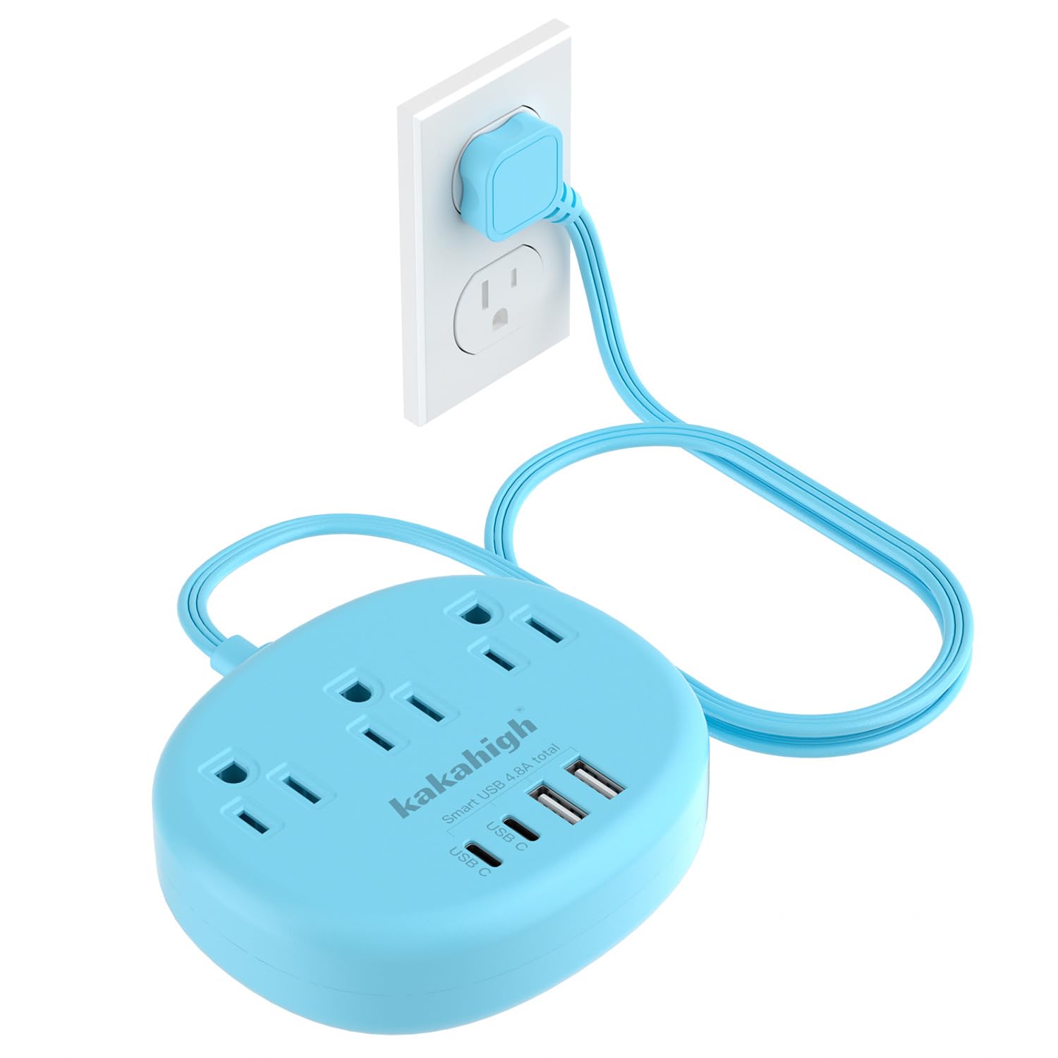 Cute Surge Protector â€?5FT Flat Extension Cord, 3 Outlets, 4 USB Ports (24W)